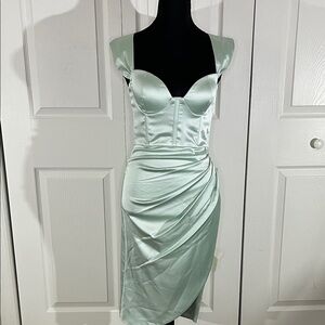 Miss Circle New York Hedy Mint Green Pastel Satin Corset Pinup Dress Small NWT